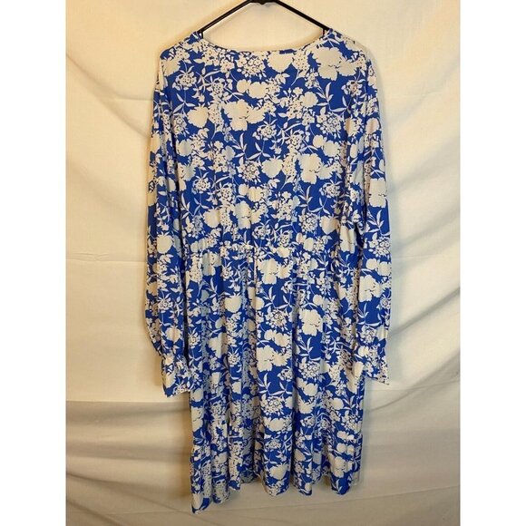 NEW WOMENS PLUS SIZE 4X BLUE WHITE PATTERN DRESS FIT FLARE VNECK cottagecore - Picture 3 of 3